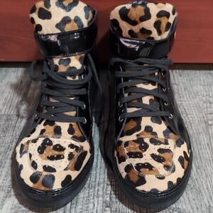 MoniYatti Leopard-Print High-Top Sneakers in Black & Tan